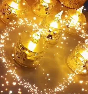 Silver Crystal LED Candles Pack of 12 Battery Operated – Decorative Flameless Lights