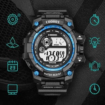 Men's Sports Watch Black Blue Water Resistant 24-Hour Display | Stylish Casual Wrist Watch