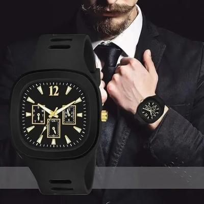 Men's Black Square Analogue Watch with Gold Accents – Stylish Classic Wrist Watch - Image 3