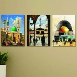 Set of 3 Mosque Wall Art Frames for Home Office Decor – Islamic Mosque Artwork for Living Room, Bedroom & Office