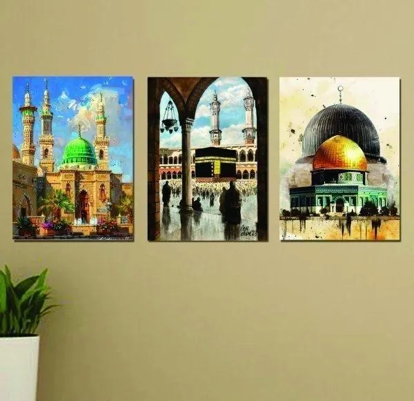 Set of 3 Mosque Wall Art Frames for Home Office Decor – Islamic Mosque Artwork for Living Room, Bedroom & Office