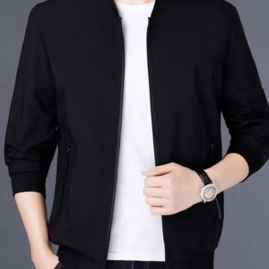 Men's Black Fleece Jacket Collared Lightweight Office & Casual Wear