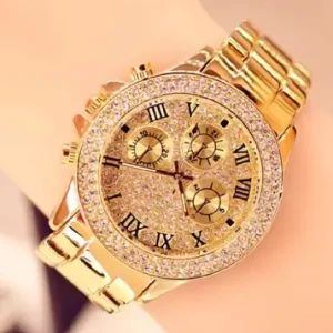 Luxury Golden Crystal Roman Dial Watch | Elegant Premium Fashion Wristwatch
