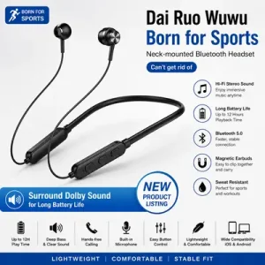 Wireless Neckband Bluetooth 5.0 Headphones | Heavy Bass Stereo Earphones with Magnetic Attraction & Noise Reduction