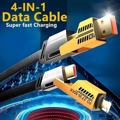 4-in-1 Fast Charging Cable 65W | Multi-Connector USB Charging Cable for iPhone, Android & Type-C Devices