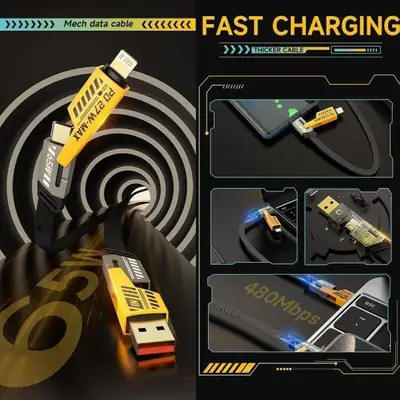 4-in-1 Fast Charging Cable 65W | Multi-Connector USB Charging Cable for iPhone, Android & Type-C Devices - Image 2