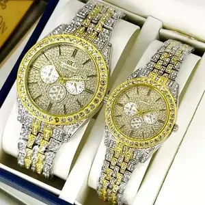 Stainless Steel Diamond Stone Couple Watches – Elegant Matching His & Hers Watch Set