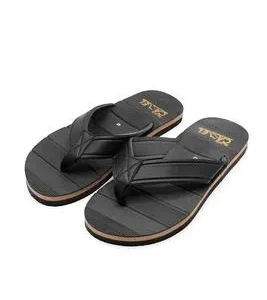 Men's Black Synthetic Leather Flip Flops with Gold Branding – Stylish Casual Comfortable Slippers