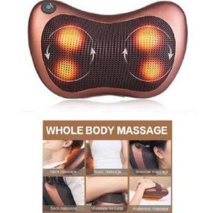 Electric Neck & Back Massage Pillow Brown PU Leather – Shiatsu Kneading Massager with Heat