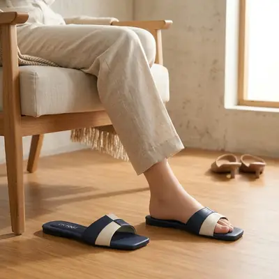 Monochrome Cross Slides 005 Blue – Stylish Comfortable Casual Slides for Men & Women - Image 4