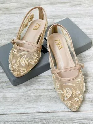 Beige Embroidered Women’s Heels Size 6-9 – Elegant Ladies Party & Formal Shoes - Image 3