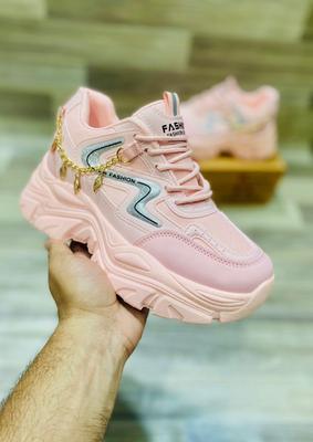 Pink Chunky Sneakers with Gold Chain Detail for Women | Stylish High Sole Casual Shoes - Image 3