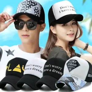 Men & Women Mesh Sun Hats with Letter Prints – Lightweight Breathable Outdoor Cap