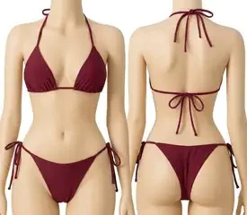 Silk Plain Comfortable Lightweight Bikini Set for Women – Stylish Swimwear Bikini