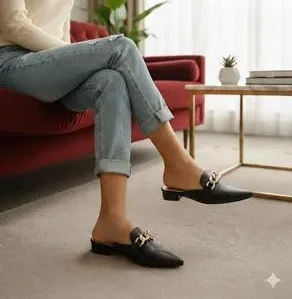 Black Chain Women’s Formal Flats Size 6-11 – Elegant Comfortable Ladies Flat Shoes