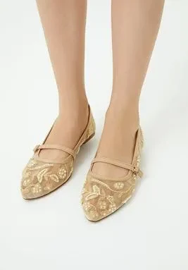 Beige Embroidered Women’s Heels Size 6-9 – Elegant Ladies Party & Formal Shoes