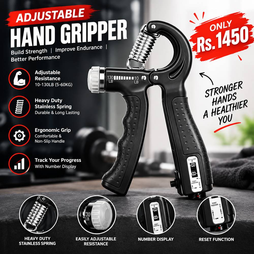 Countable Hand Gripper Adjustable Resistance Black | Hand Grip Strengthener for Forearm & Wrist Training