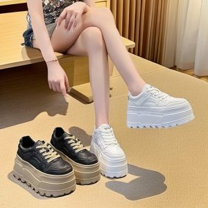 Women's White Platform Sneakers – Thick Sole Lightweight Casual Sports Shoes for Spring & Summer