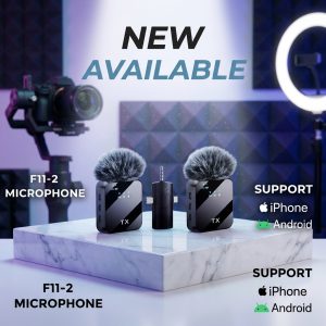 F11-2 3-in-1 Wireless Collar Microphone – Dual Lavalier Mic with Noise Cancellation for iPhone, Android, Type-C, Camera & Vlogging