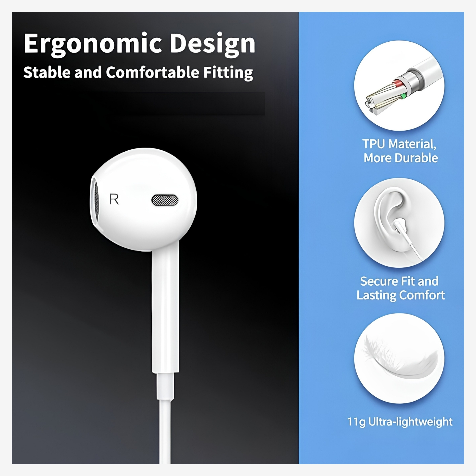 Premium Wired Earphones - In Line Control Crystal Clear Sound for iPhone | iMi Mart - Image 2